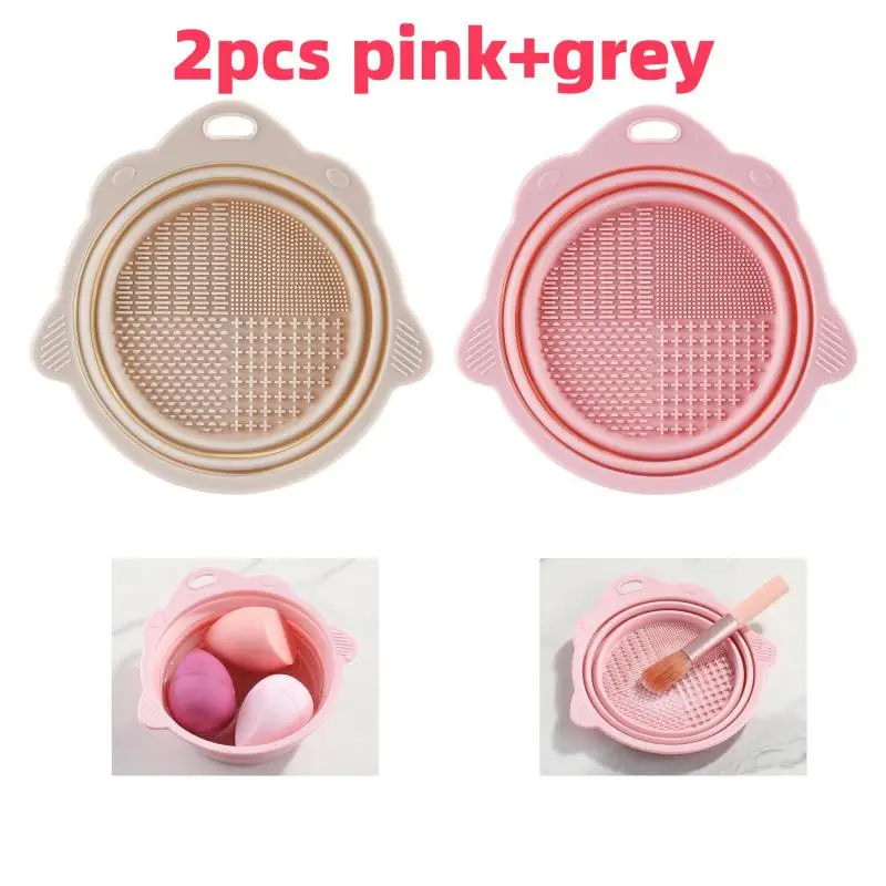 2 pezzi pennello per trucco ciotola per la pulizia strumento per la pulizia del trucco in silicone pieghevole detergente per pennelli per trucco portatile adatto per i viaggi (rosa g