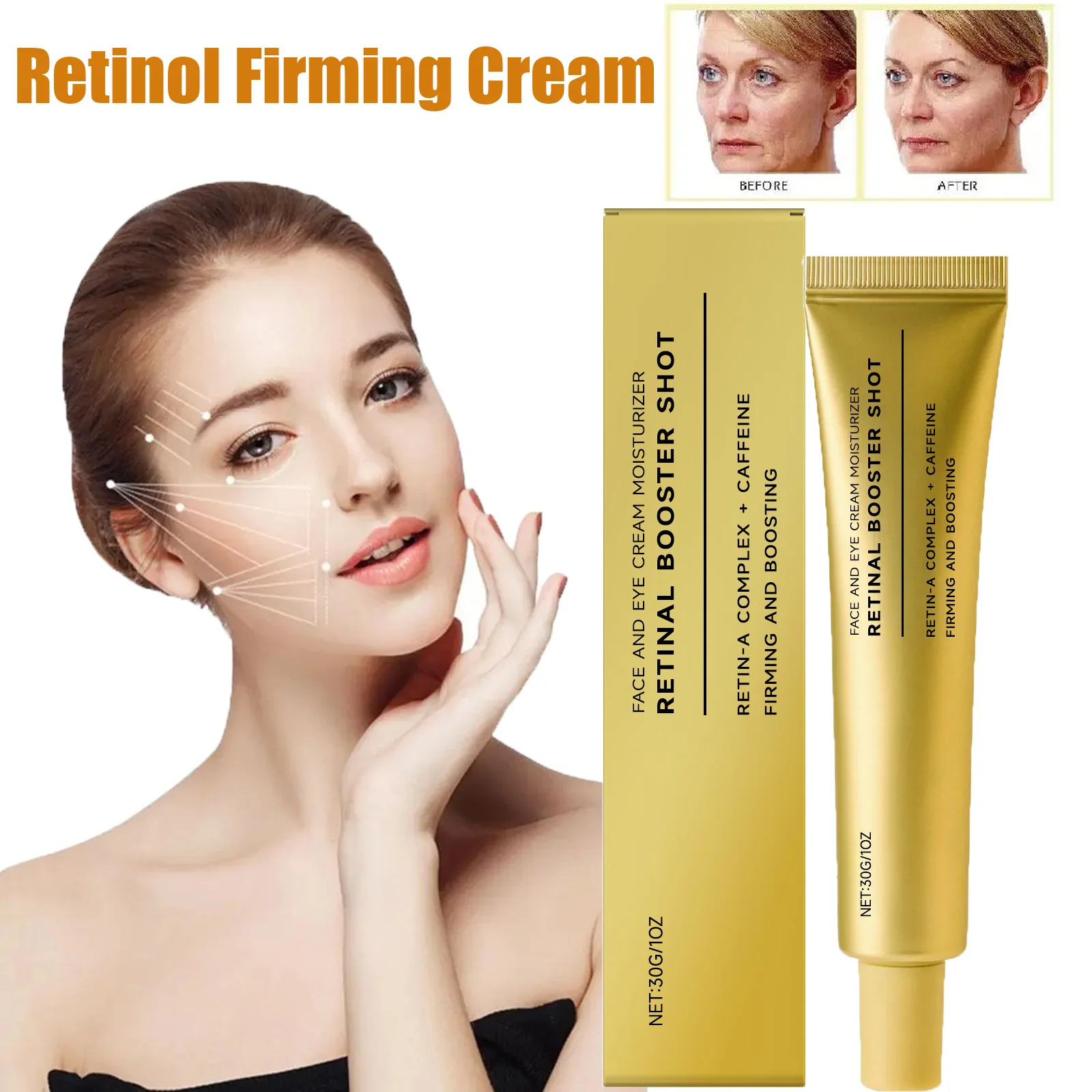 Retinol Firming Cream with Caffeine Tighten Skin Elasticity Strengthened Barrier Protection Rejuvenate Shrinks Pores Brighten