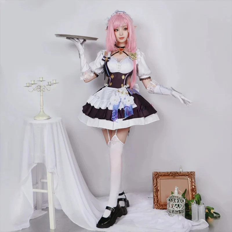 Elysia Honkai Impact 3e Cosplay Meid Outfit Spel Anime Miss Roze Elf Jurk Schoenen Pruik Cosplay Kostuum