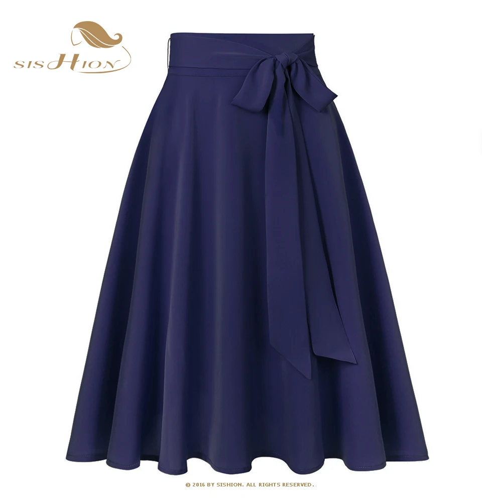 

SISHION 2024 A Line Summer Women Chiffon Skirt SS0025 Navy Blue Long High Waist Midi Skirts Jupe Femme Lace Up Falda Mujer