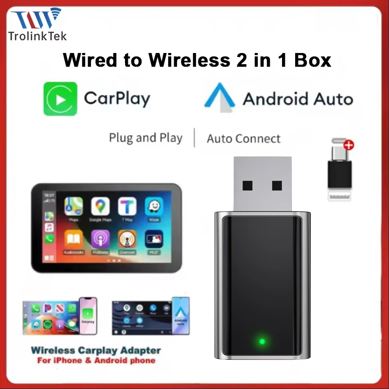 

Trolink Wireless Carplay Adapter Wireless Android Auto Smart Mini Box Plug And Play WiFi Fast Connect Universal Car Dongle Box