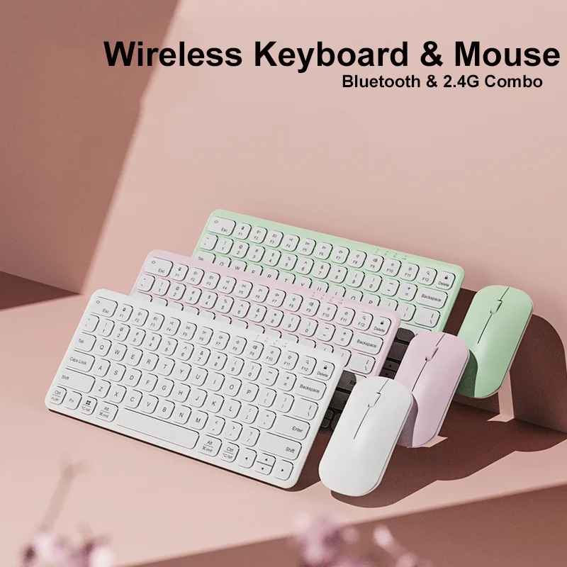 

2.4G Wireless Keyboard Mouse Set Portable 78 Keys Slim USB Bluetooth Keypad Mute Optical Mauce Combos for Computer Laptop Tablet