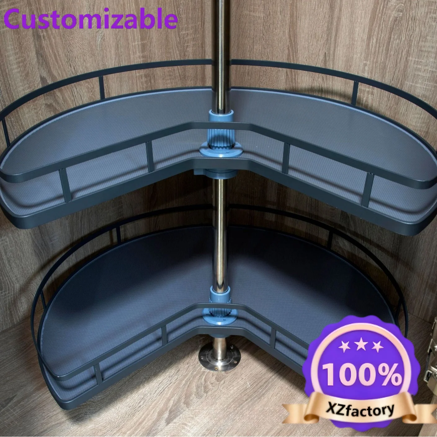 Factory Direct 2026 Wooden cabinet corner turntable basket 270 degree 360 degree turntable basket, floor cabinet corner basket