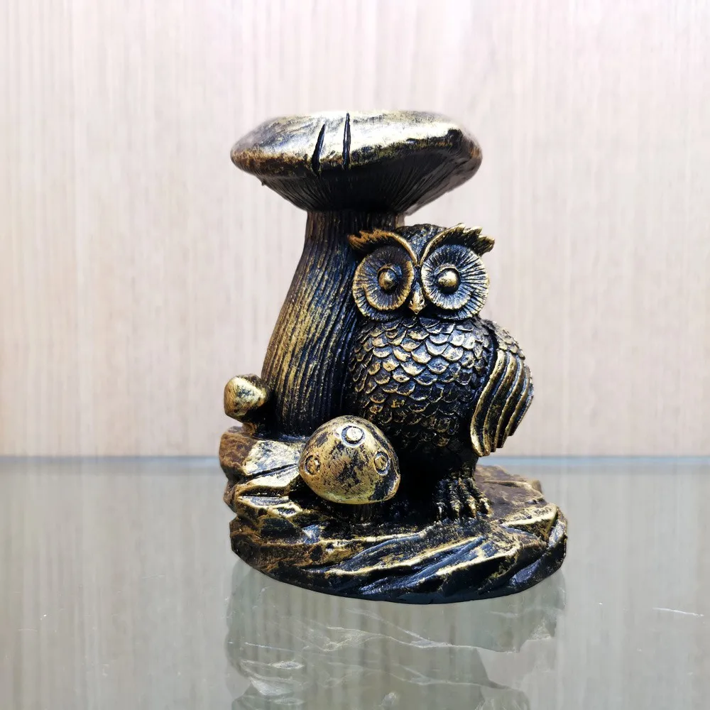 Owl Mushroom Statue Resin Ball Holder, Creative Ornaments, Crystal Sphere Stand, Display Base, Home and Office Decor