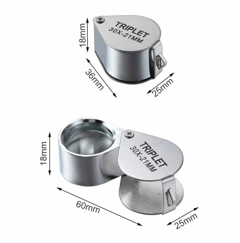10x 20x 30X 21mm Hochvergrößernde Metall-Lupenbrille mit Faltgläsern Kleine Tragbare Juwelier-Etiketten-Identifikationslupe – Detail 4