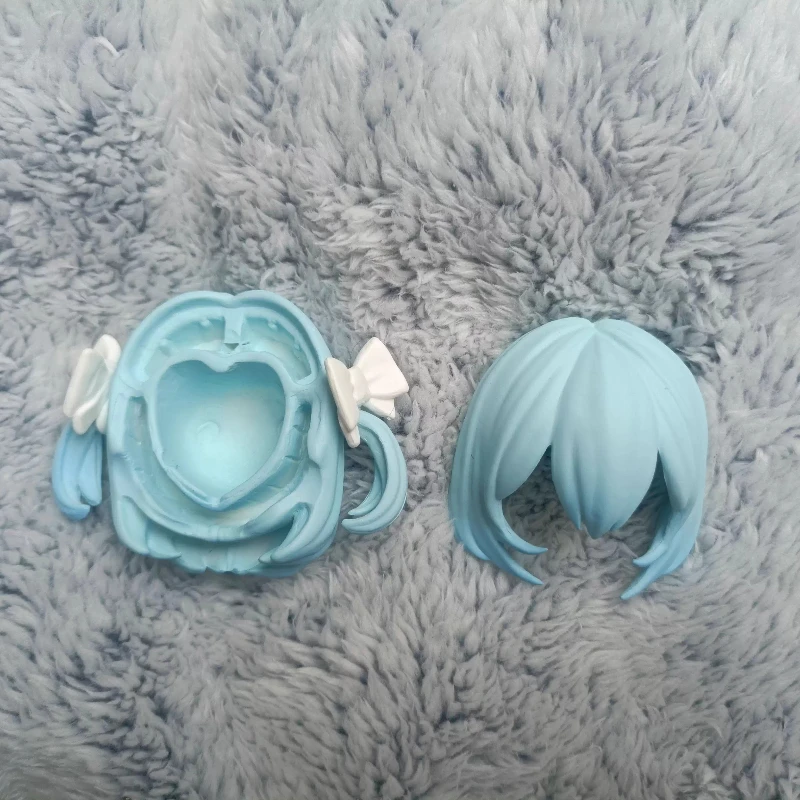 GSC OB11 BJD Wearing Make Up Head Shell DIY Clay Doll with Front Back Hair Double Braids Bows Hair GSC Hand-drawn Head Shell