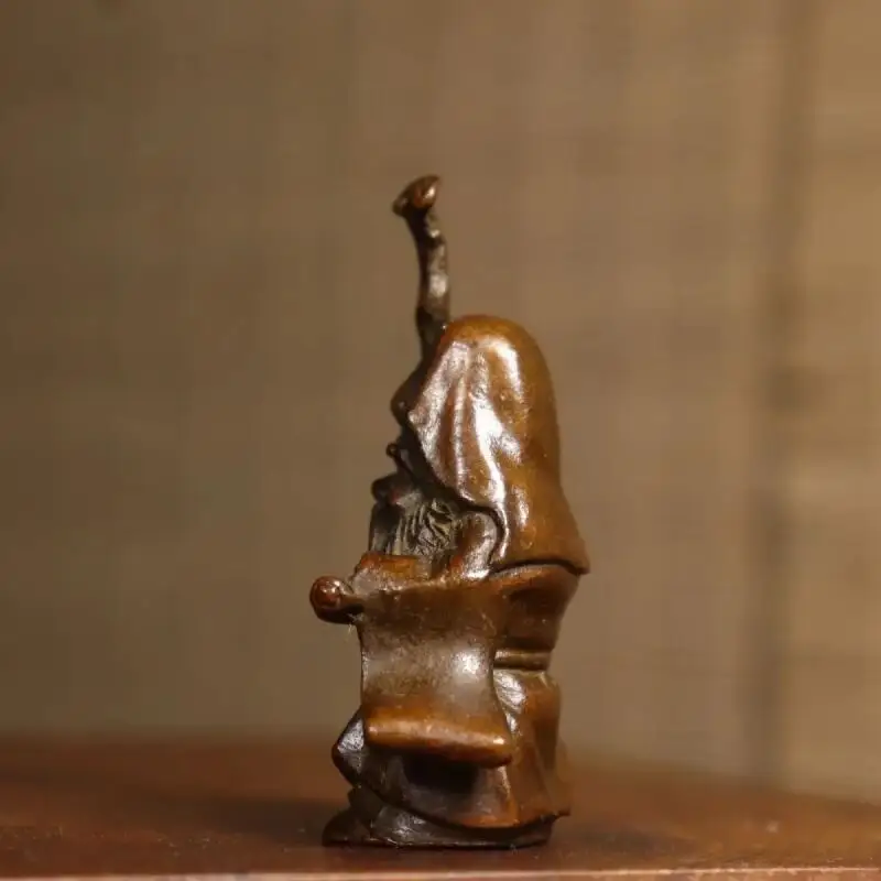 Bronze Earth God Statue Figurine Chinese Land Deity Home Altar Desktop Decor Copper Craft Collectible Ornament