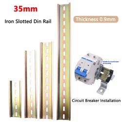 1pc 35mm Iron Slotted Din Rail For Circuit Breaker Mounting C45 Guide Rail Terminal Connector Installation Track Length 8.5-38cm