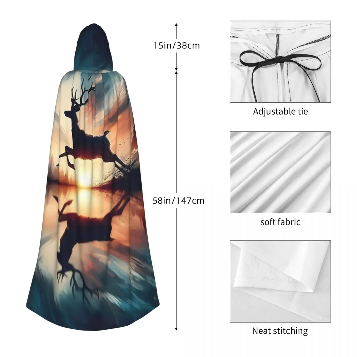 الغزلان انعكاس Ai توليد الفن طويل مقنعين عباءة الساحرة القرون الوسطى زي تأثيري كيب HalloweenParty الكبار للجنسين