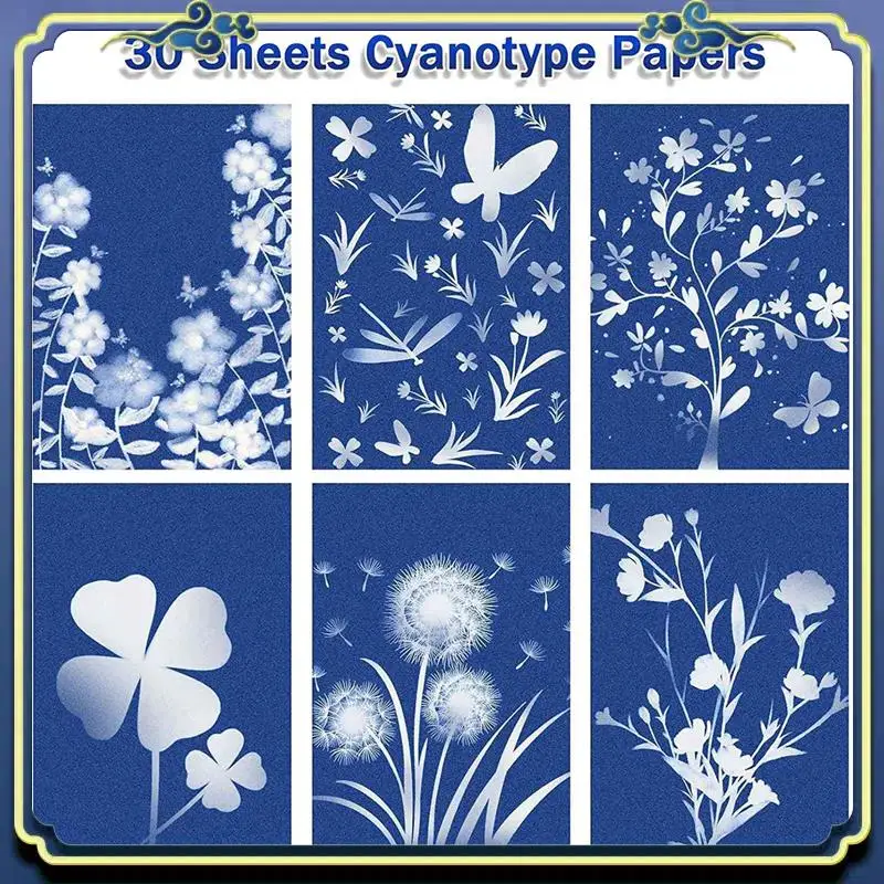 Portable Cyanotype Paper, 120 Pcs A5 Sun Print Paper Kit, High Sensitivity Sun Print Nature Printing Paper Solar Drawing Pape
