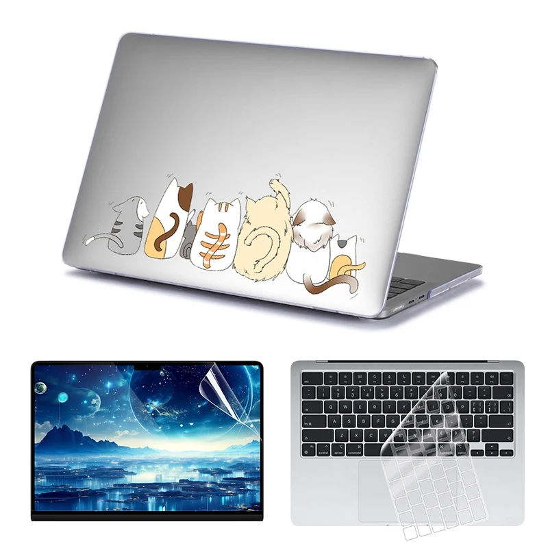 

3-in-1 Laptop matte case for 2024 MacBook Air / Pro M3/M2 13 14 15 16 inch Cartoon hard shell with keyboard cover + Screen film