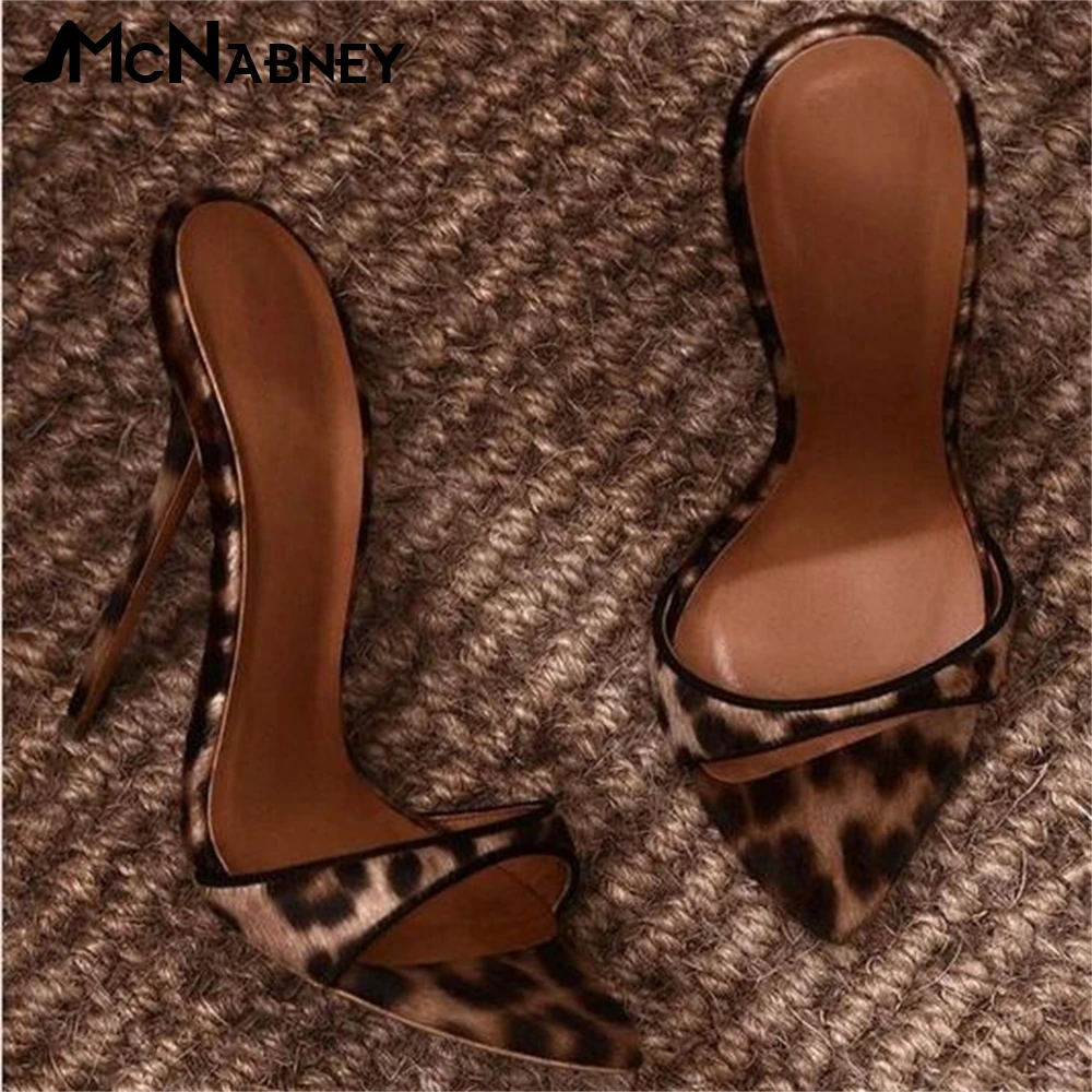 Leopard Print Pointed Toe Slippers Super High Heel Summer Shoes for Ladies Fashion Sexy Sandals 12Cm High Heels Large Size Shoes