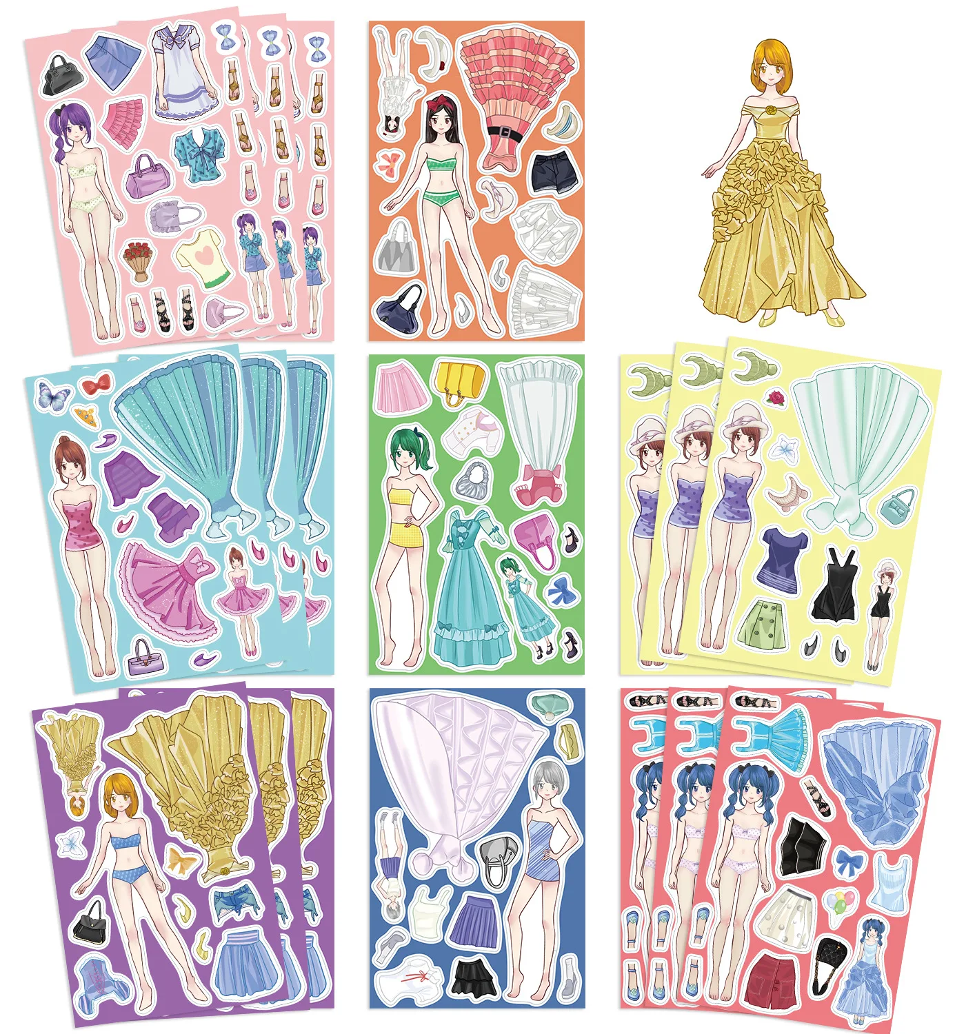 8PCS Princess Costume Puzzle Stickers for Girls' Hearts Fun Dress Up Matching Creative Handbooks Waterproof Stickers