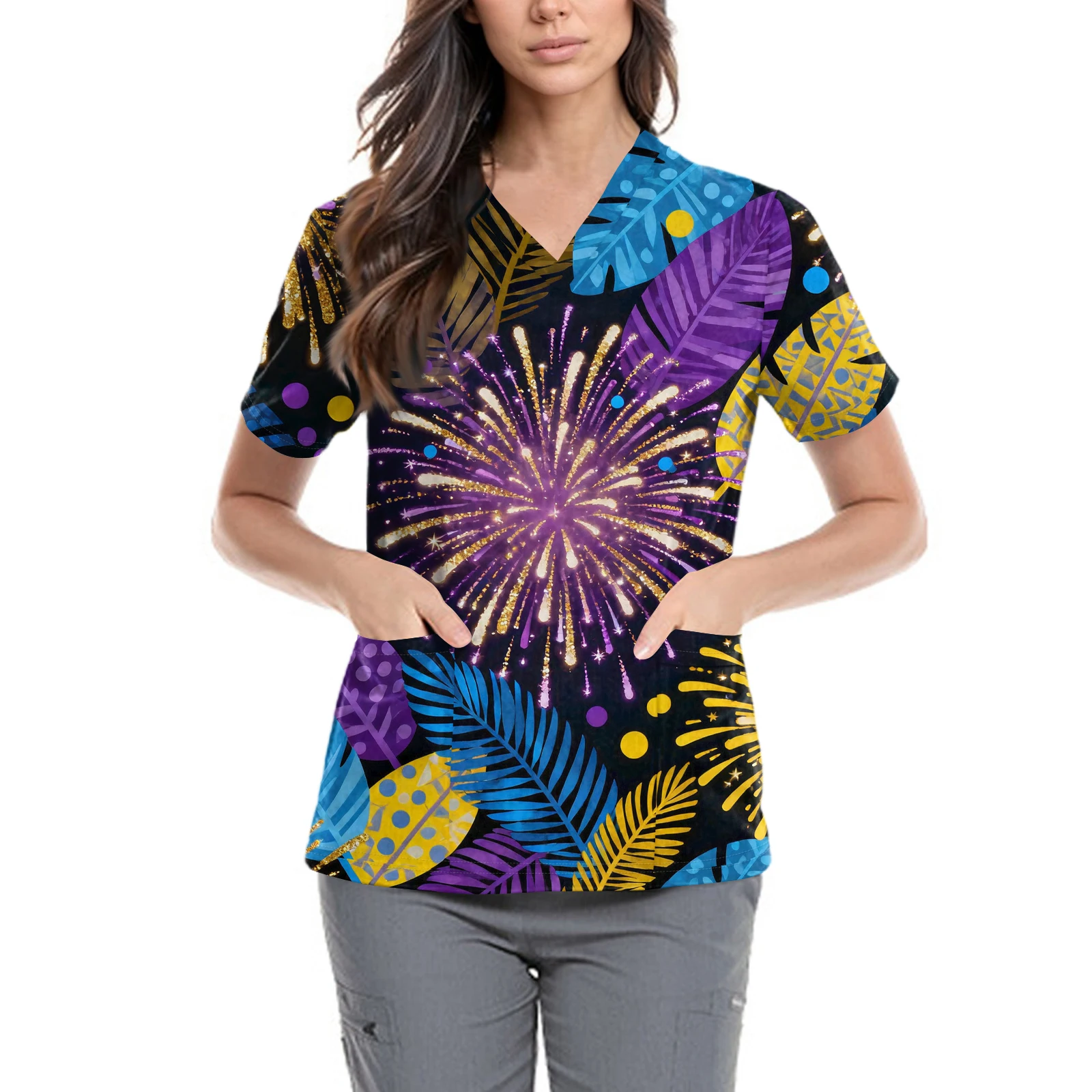 

Женская униформа медсестры, базовый пуловер с короткими рукавами, футболки с v-образным вырезом, модные топы для встреч и прогулок, универсальные карнавальные топы