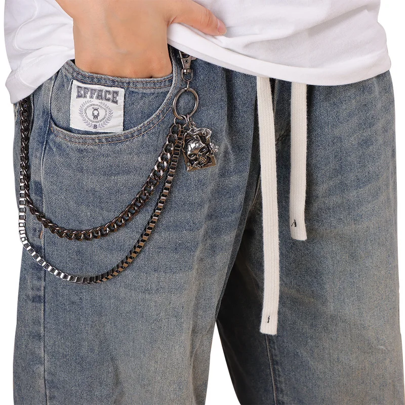 Multi‑Layer Box Chain Skull Card Pants Chain Unisex Waist Chain Dark Gothic Punk Jeans Hanging Ornament Street Fashion Accessory