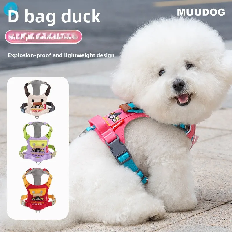 

Embroidered Dog Harness with Pocket, No-Pull Pet Vest for Small Dogs, Breathable Outdoor Walking Harness and Leash Set