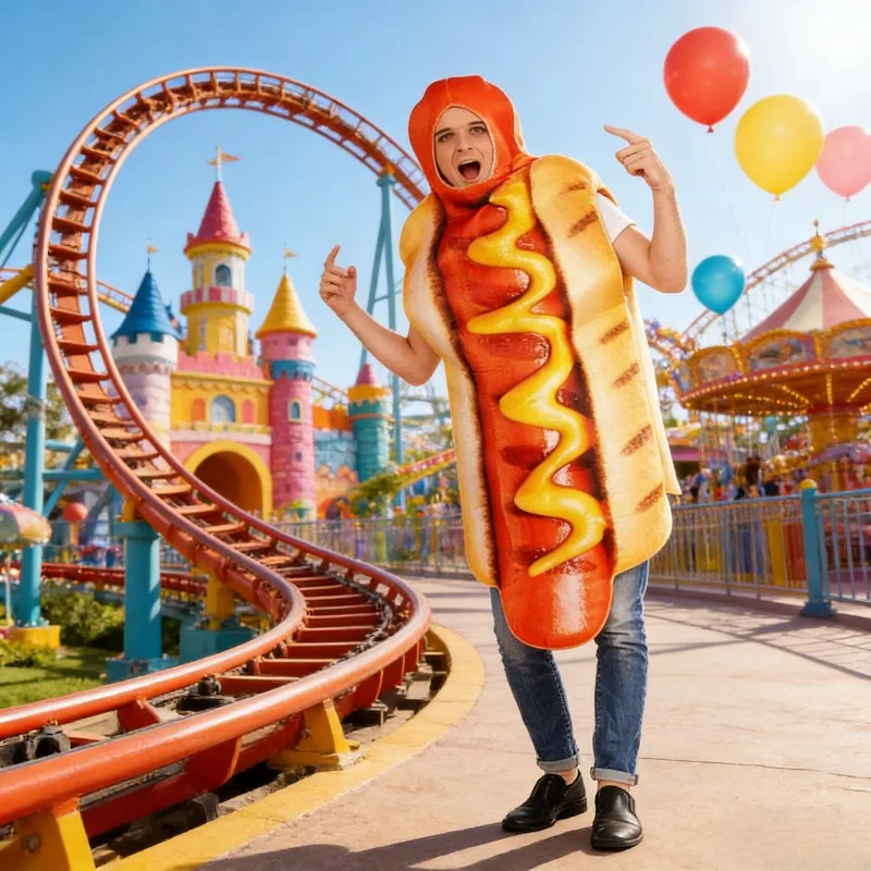

Adult Hot Dog Costume Carnival Funny Onesie Cosplay Stage Performance Jumpsuit Comedy Party Outfit