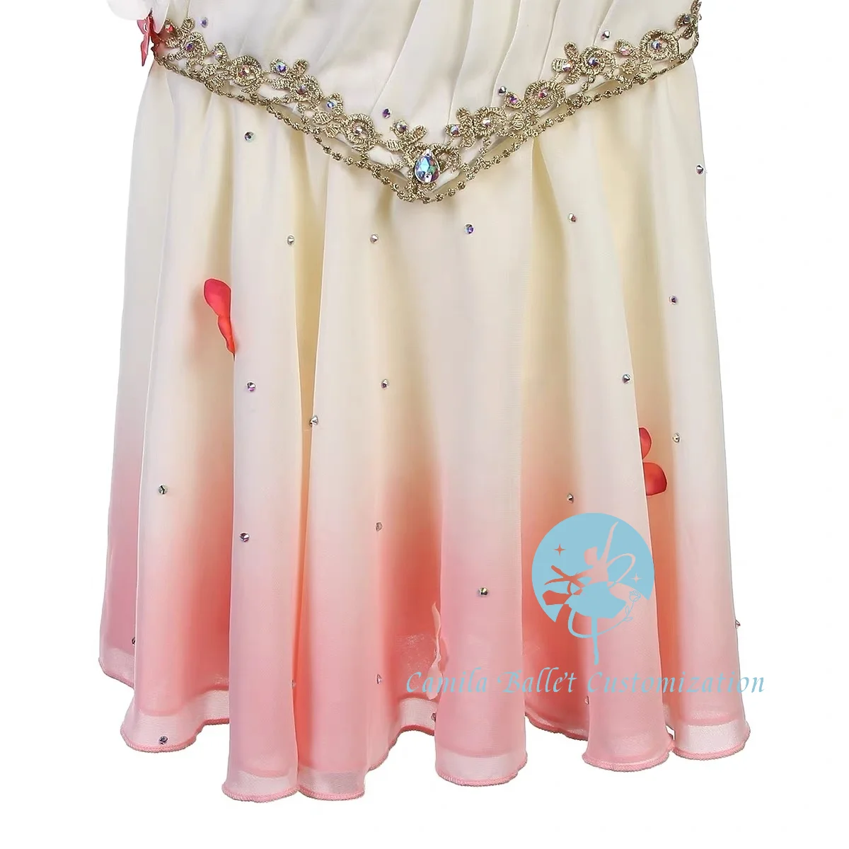 High-end new custom pink gradient flowers Cupid ballet competition performance chiffon skirt adult and kids