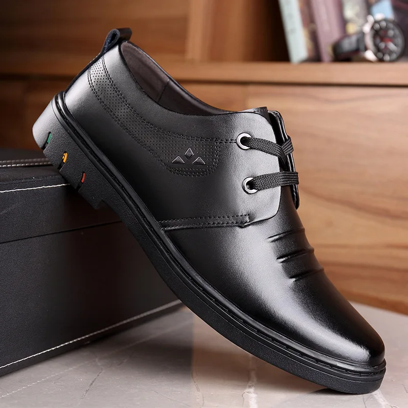 

Spring Autumn Fashion Brogues Mens Genuine Leather Shoes Flat Soft Business Brand Male Footwear Pure Black DX613