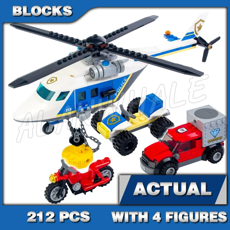 

212pcs City Cop Helicopter Chase Working Magnet Chain Getaway Truck ATV 11529 Building Block Toys Compatible With Model