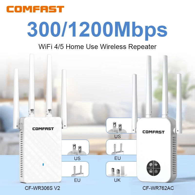 

COMFAST 300-1200Mbps WiFi Repeater Wireless Signal Extender 2.4G /5.8GWiFi Amplifier Router 4 antenna Signal Booster For Home