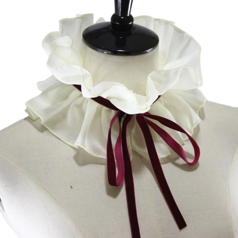 

Women Ruffled Fake Collar Lace-Up Choker Costume Neck Ruff Dropshipping