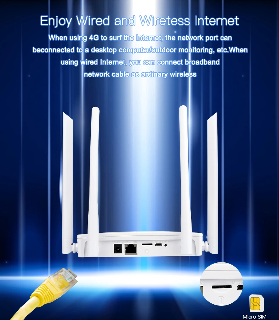 4G LTE WIFI Router 150Mbps 4 External Antennas Power Signal Booster Hotspot Smoother Wired Connection Intelligent Micro SIM Card