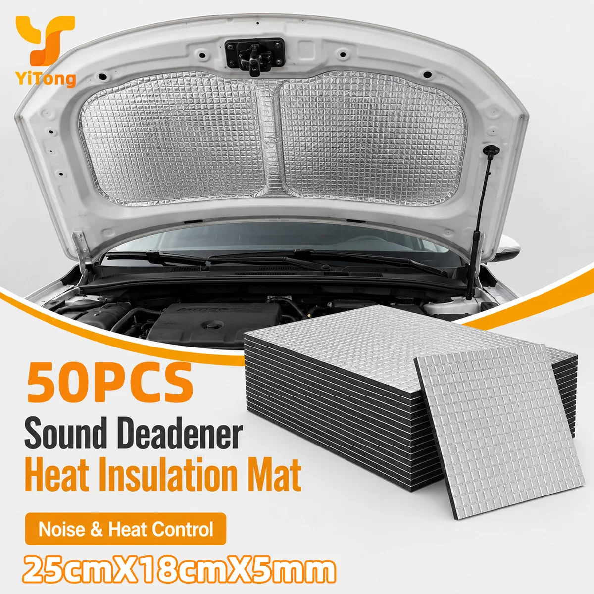 Yitong 50PCS Automotive Sound Deadener Heat Insulation Mat 5mm Aluminum Foil Foam Self Adhesive for Car Truck SUV RV