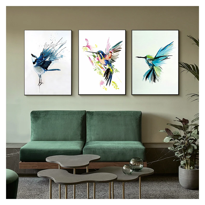 Print Canvas Painting Picking Nectar Wall Art Watercolor Prints Home Decor Pictures Living Room Colorful Abstract Hummingbird