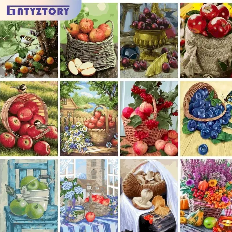 GATYZTORY Frame Painting By Number Fruit Basket Wall Art Unique Gift Coloring By Numbers Acrylic On Canvas For Home Decors