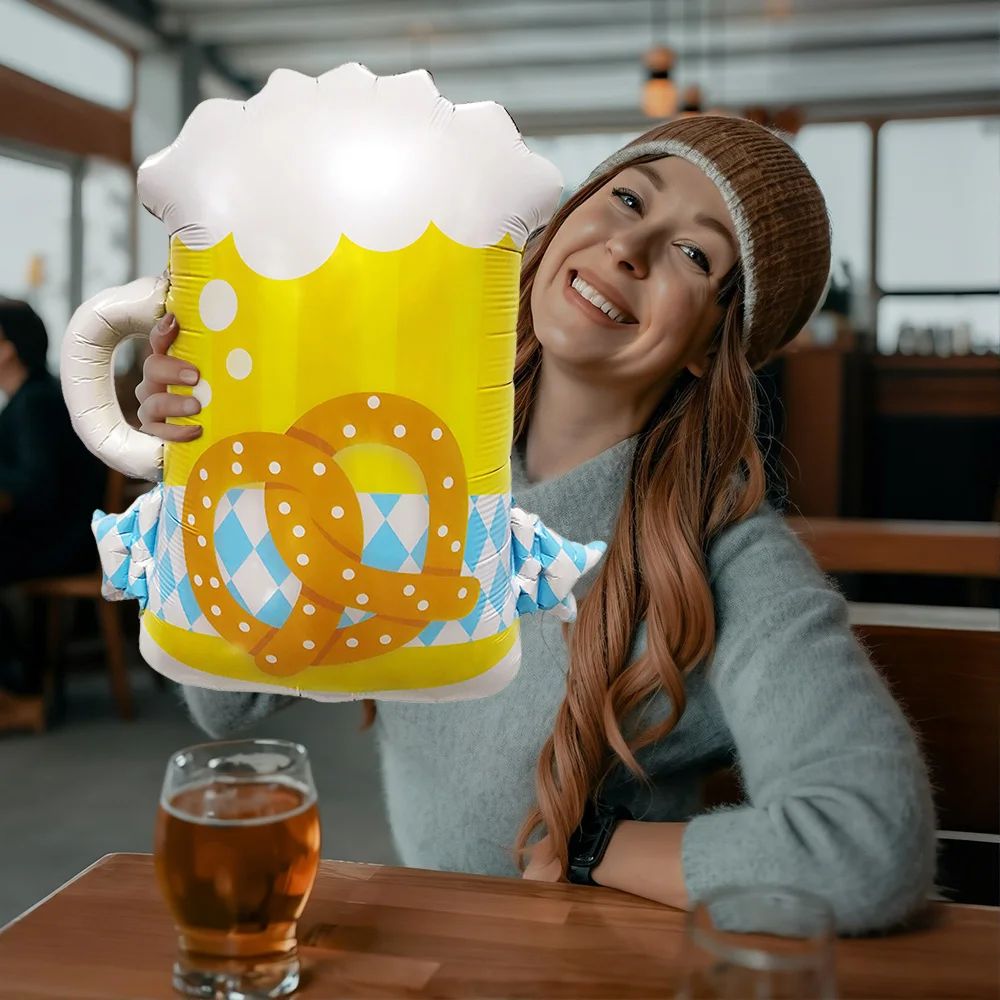 4-Pack of Colorful Beer Mug Balloons, Beer Mug Shaped Balloons, Munich Oktoberfest Foil Balloons; Suitable for Munich Oktoberfest Parties, Beer-Themed Birthday Parties, Friend Gatherings, Bachelor Parties, Bar and Hotel Themed Decorations, Summer Party Decorations - view 3