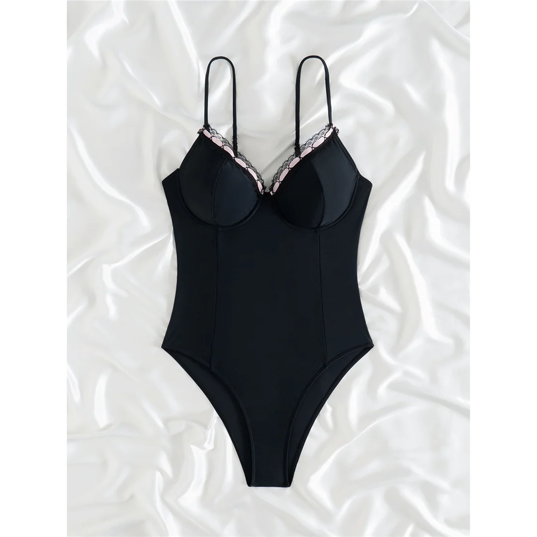 S - XL Sexy V-Ausschnitt, mit Bügel, Spitze, Damen-Badeanzug, einteiliger Badeanzug, weiblicher Badeanzug mit hohem Beinausschnitt, Monokini, Badebekleidung, Badeanzug, V6539 – Detail 8