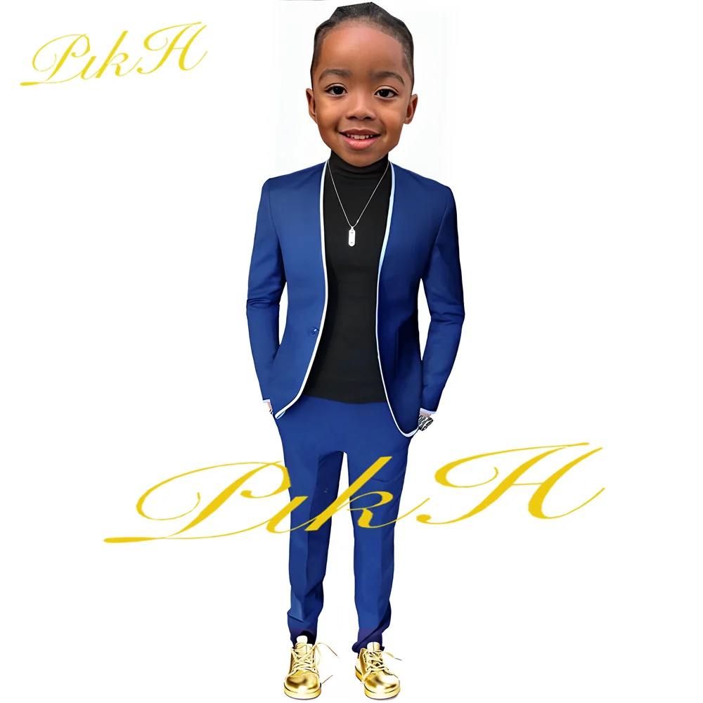 

Royal Blue Boys Suit 2 Piece Fashion Design Casual Style Blazer Kids Wedding Tuxedo Slim Fit Clothes for 2-16 Years Old