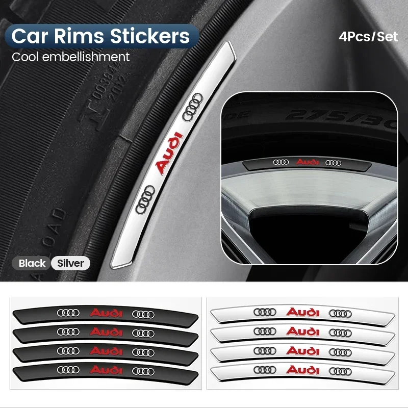 

For Audi QUATTRO A4 A5 A6 A7 A8 B8 B9 B6 C6 Q2 Q3 Q5 Q7 Q8 RS7 RS3 Aluminum Car Badge Styling Wheel Hub Rims Decor Stickers