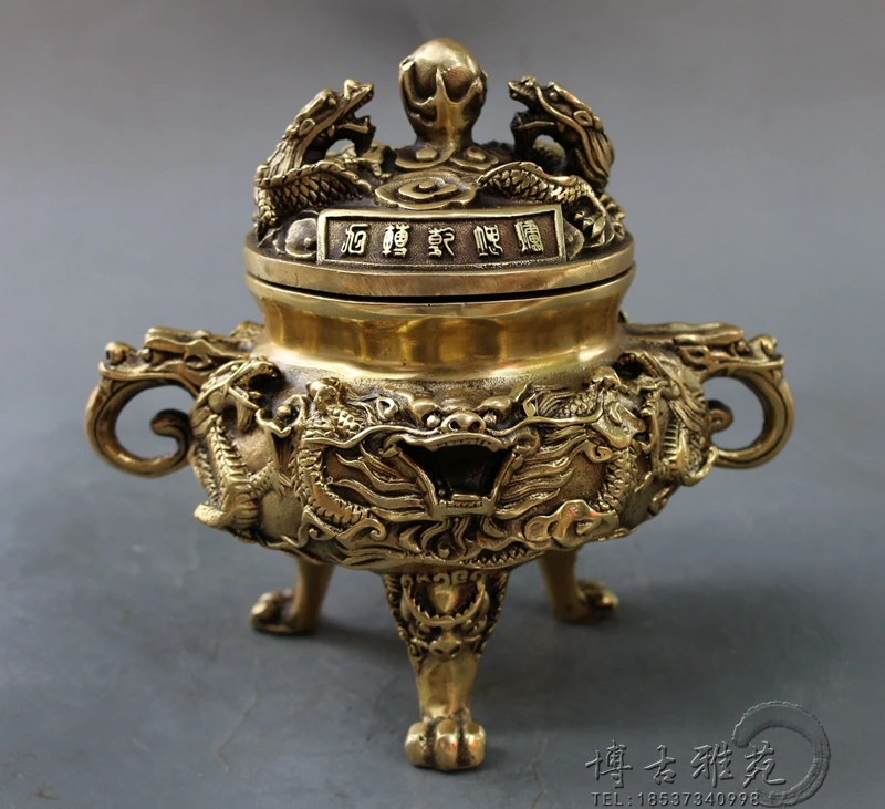 

Antique Ware Pure Copper Nine Dragons Playing Pearl Plate Burner Made by Emperor Dragons Transformed into Qiankun Incense Burner