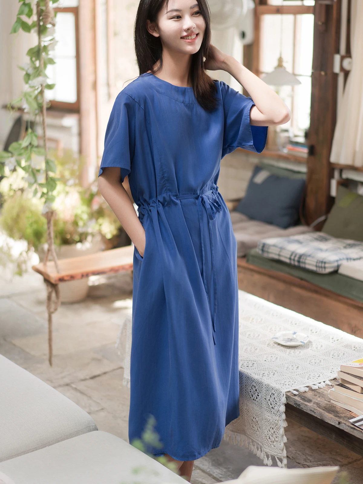 

Summer New Loose Silken Dr Cool Breathable Medium Length Dra Ties Cool Lightweight A-Line Skirt Comfortable Silk Dr