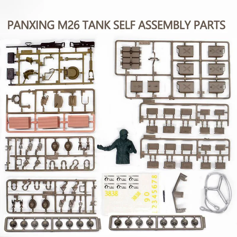 Henglong 3838-1 M26 Tank Self-Loading Accessories Stickers Side Put Rack Long Rope Tools Wooden Box Steel Helmet Oil Drums