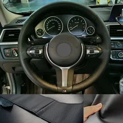 APPDEE Black Genuine Leather Car Steering Wheel Cover for BMW M Sport F30 F31 F34 F10 F11 F07 X1 X2 X3 F25 F32 F33 F36 F48 F39