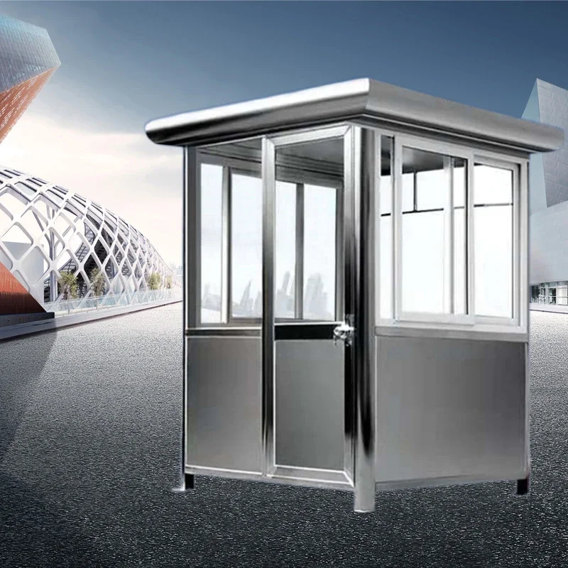 Professional custom security booth Stainless steel mobile doorman duty room Parking lot Glass toll booth