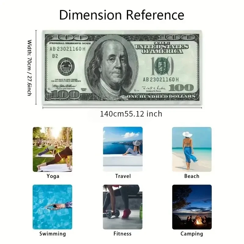 1 pc toalha de praia de microfibra super absorvente com 100 dólar bill printc)-leve e secagem rápida para natação, acampamento e