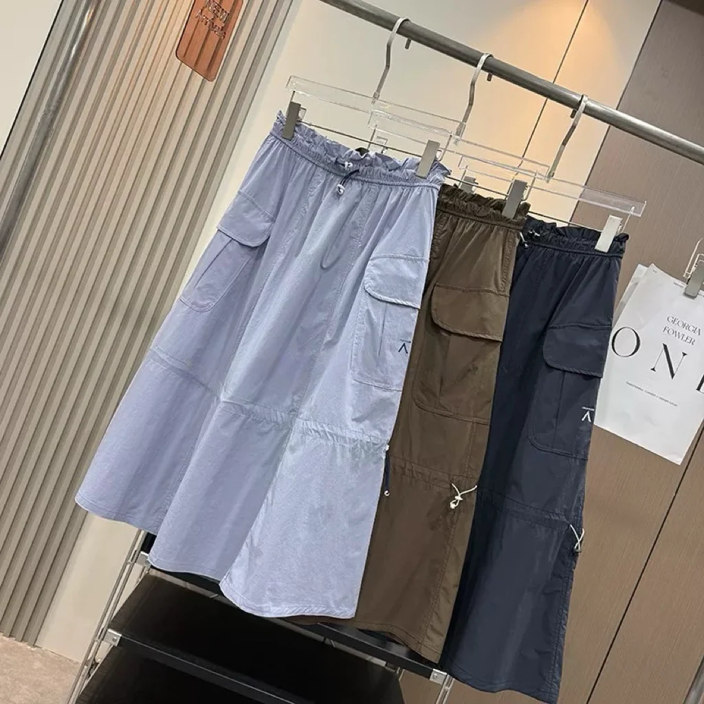 Spring Outdoor Women's Skirt Elastic Waist Pleated Breathable Quick Dry Waterproof Half-length Sun Protection Long Skirt