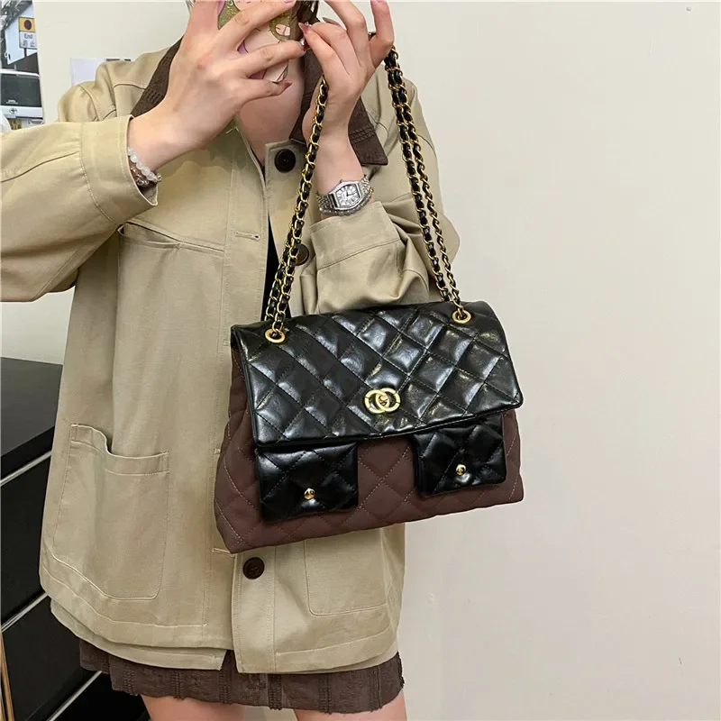 

Fashionable Shoulder Bag - Cross-Border Versatile Underarm Bag Niche Design Color Block Quilted Crossbody Bag for Women