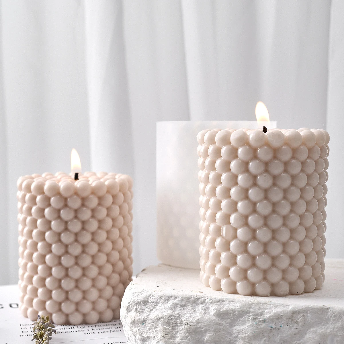 3D Cylinder Candle Mold DIY Anti-stick Bubble Scented Candles Dinner Ornament Making Soap Resin Plaster Craft Forms Home Decor