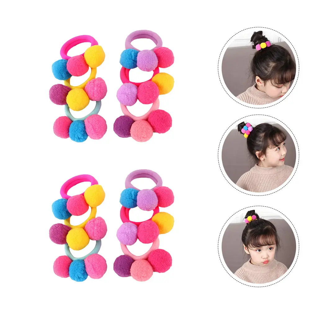 

12pcs Hair Ties Pom Girls Accessories No Damage Elastic Bands Lightweight Kids Toddler Baby Hairball Hairstyling Tools