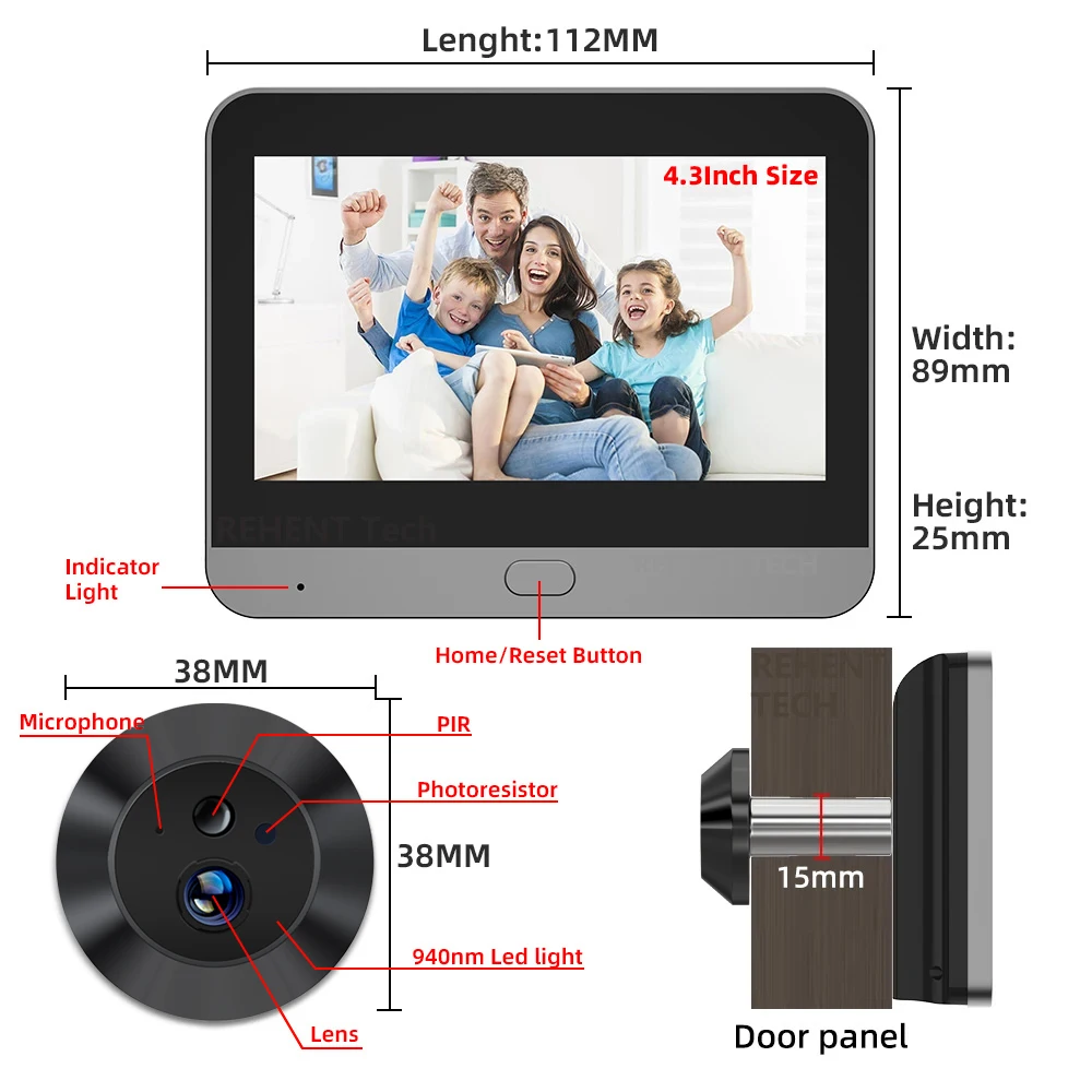 Mini Smart Life Tuya 3MP 140° Wide View 2.4Ghz WiFi Magic Door Peephole Eye PIR Digital Door Viewer Battery Camera Alexa Google
