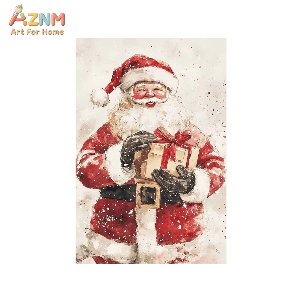 AZNM Vintage Christmas Santa Claus Snowman Canvas Wall Art, Retro Xmas Tree Reindeer Angel Poster, Festive Holiday Winter Decor - view 5