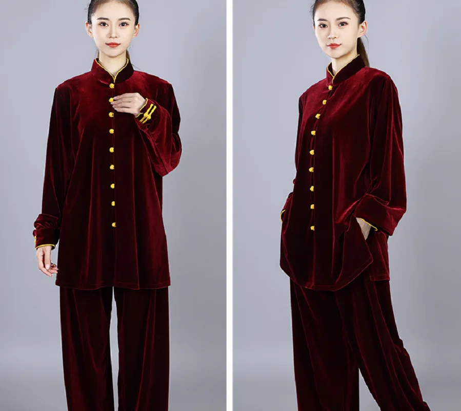 New Chinese Style Men Women Kung Fu Suits Autumn Winter Thickening Velvet Tai Chi Martial Arts Costume Casual Sport Jacket Pants