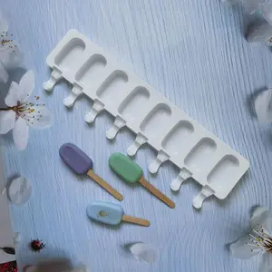 Silikon 8-Link Cetakan Es Krim Oval Es Batu Diy Aksesori Kue Puding Cetakan Es Krim Alat Kue Kisi Es 12 cetakan puding penjualan terbaik - №