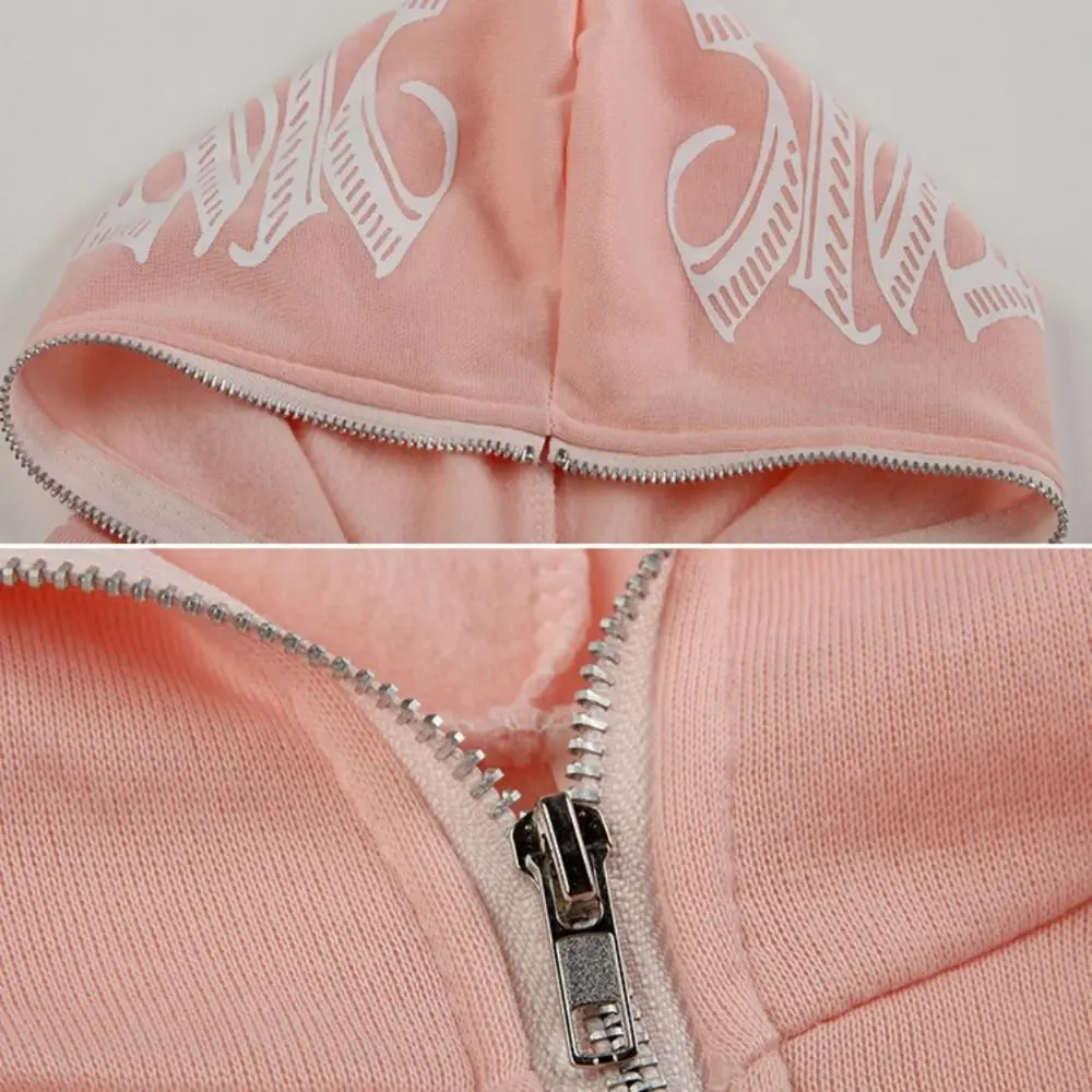 Sudadera con capucha Retro Punk para mujer, chaqueta Y2K con bolsillo, sudaderas de manga larga, abrigo cálido con monograma impreso