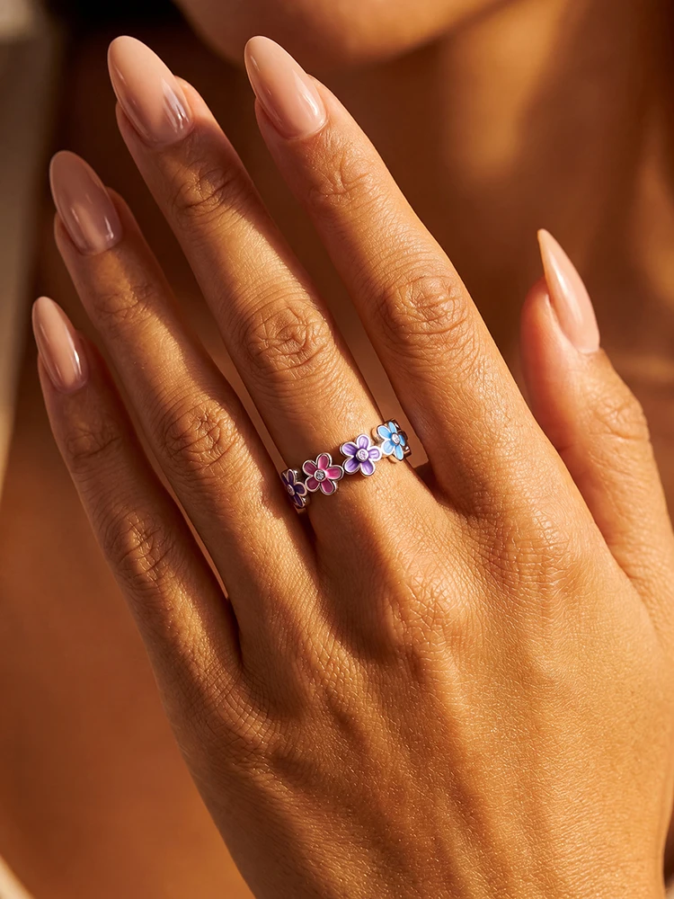 Ring aus 925er-Sterlingsilber mit bunten, romantischen Blumen für Frauen, Verlobung, Jahrestag, hochwertiger edler Schmuck – Detail 5